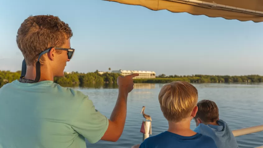 family looking for wildlife on cruise