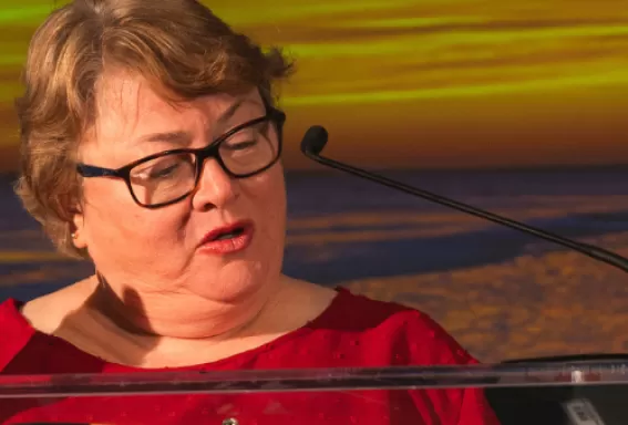 Tamara Pigott speaks at the annual VCB meeting